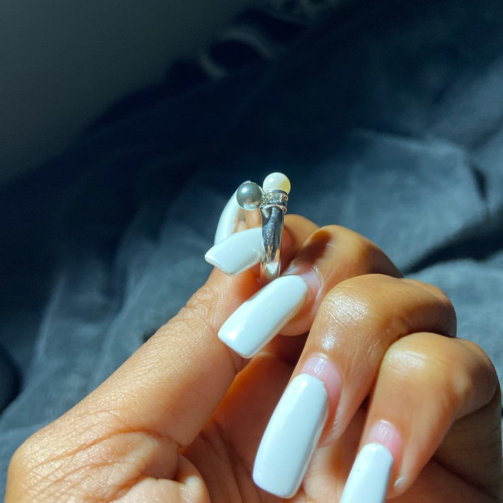 Silver and pearl ring